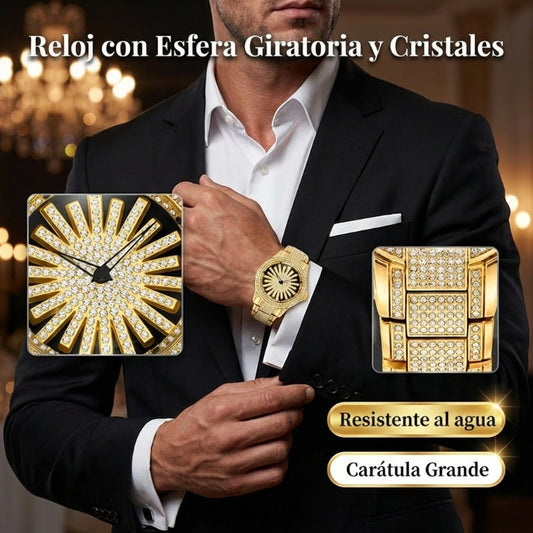 鈱� 隆50% DE DESCUENTO AHORA! 馃拵 Reloj Iced-Out para Hombre con Dial Giratorio 鈥� Cristales Brillantes, Cuarzo Preciso y Vidrio Mineral Resistente 鉁�