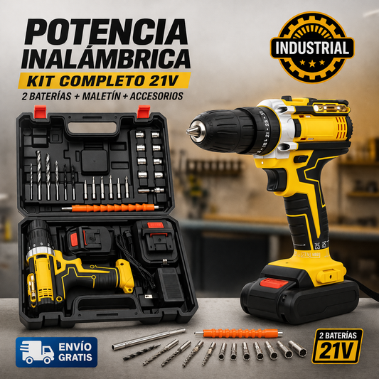 [PROMO] Taladro Inalambrico Industrial - 2 bater铆as + malet铆n + accesorios 馃敟